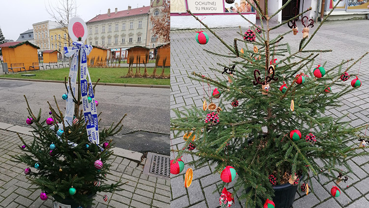 Stromečky na náměstí  ozdobeny, i ten policejní!