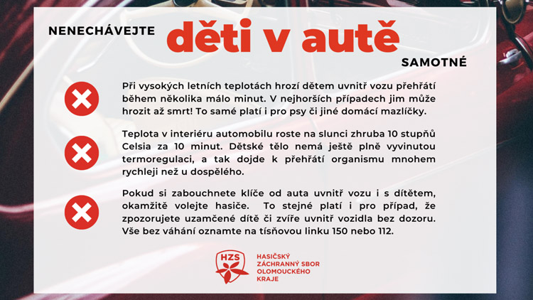 Hasiči vysvobodili z vozů dvě děti. Nenechávejte je v uzamčeném autě samotné