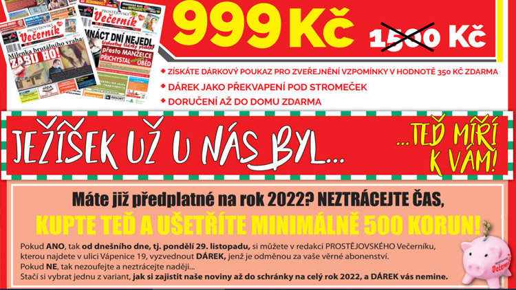 Večerník za pouhou „dvacku“. Kdo to má?  JEN NAŠI PŘEDPLATITELÉ!