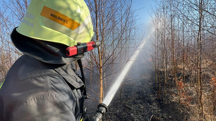 Ve zvláštním stupni poplachu se potýkalo s požárem lesa 70 hasičů a vrtulník