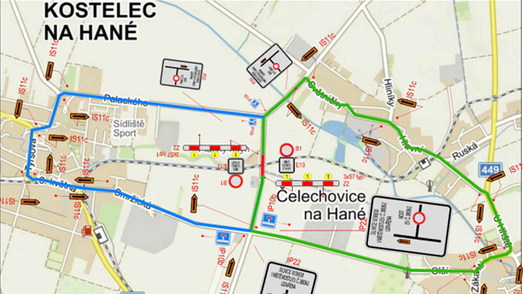 Uzavírka komunikace III/36638 u obce Čelechovice na Hané