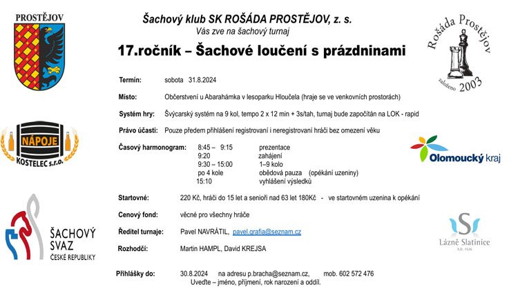 V sobotu Šachové loučení s prázdninami U Abrahámka