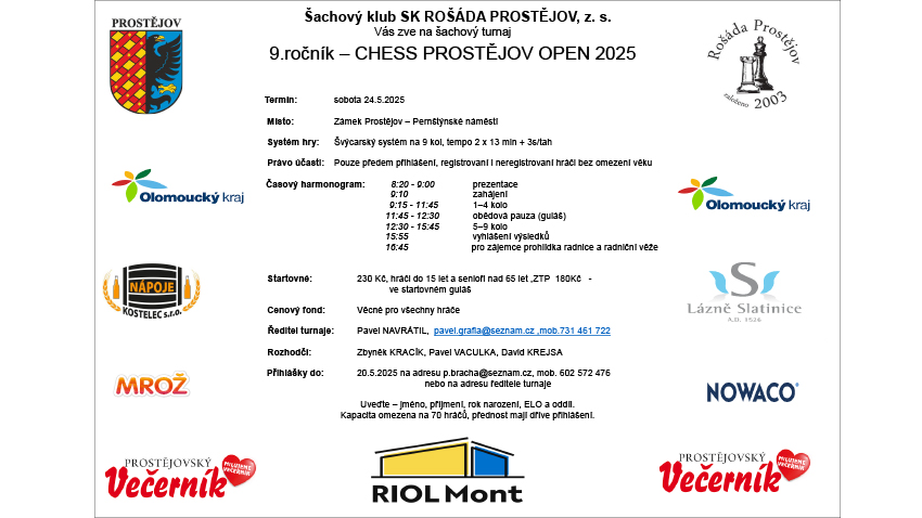 Šachový Chess Prostějov Open 2025 se blíží