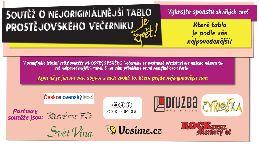 Ceny soutěže O NEJLEPŠÍ TABLO PROSTĚJOVSKÉHO Večerníku